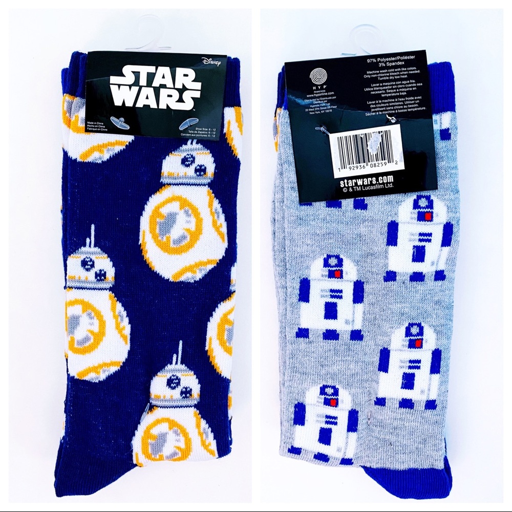 Disney Star Wars R2-D2 BB-8 Droid Crew Socks Mens Womens Fun Novelty Gift - Picture 1 of 7